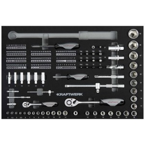 Insert d'outil pour servante Kraftwerk BT700 avec clés, cliquets, embouts et douilles.