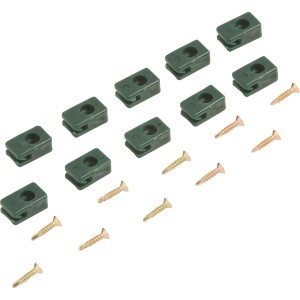 Set di 10 supporti tendifilo in plastica con viti per costruzione recinzioni e schermi.