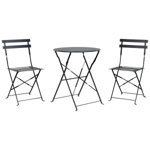 Ensemble bistro Beliani Fiori noir en métal avec table et deux chaises pour balcon ou terrasse.