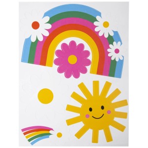 I Am Creative Fenstersticker Big Dream mit Regenbogen, Sonne und Blumen Motiven.