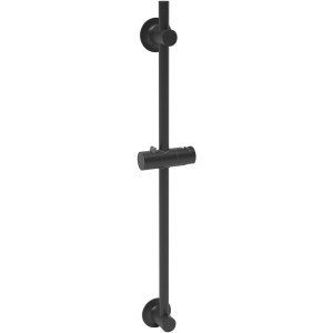 Wenko Barre de douche noire, fixation sans perçage, avec support de douchette réglable.
