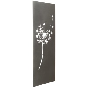 Paravent Nouvel Vento anthracite avec motif pissenlit, idéal pour jardin et terrasse.