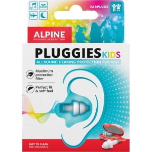 Emballage des bouchons d'oreille pour enfants Alpine PluggiesKids, protection auditive réutilisable.