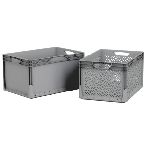 Box sistema Eurobox grigia (60x40x32 cm) con pareti piene e forate, scatole.