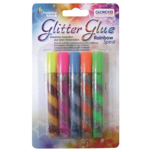 Glorex Glitter Glue Rainbow Spiral, 5 Glitzerkleber in Regenbogenfarben.