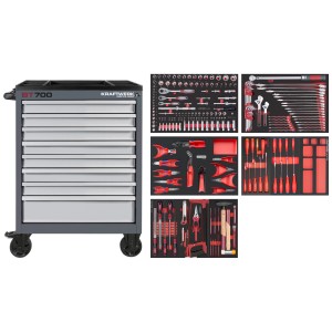 Kraftwerk BT700 servante d'atelier, équipée de 250 outils, noir et gris. Idéal pour atelier et bricolage.