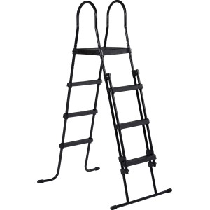 Échelle de piscine EXIT noire pour hauteurs de cadre de 108-122 cm avec rampe et marches antidérapantes.