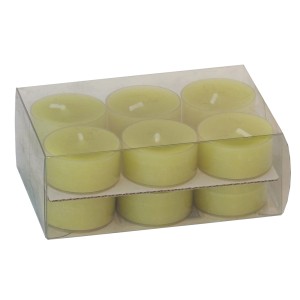 Lot de bougies piliers vert clair (18x38mm) dans un boîtier en plastique.