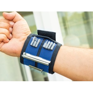 Bracelet magnétique LUX pour outils avec embouts et vis au poignet.