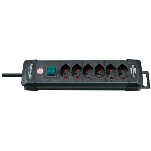 Schwarze Premium-Line Steckdosenleiste mit 6-fach Anschluss und 3 m Kabel.
