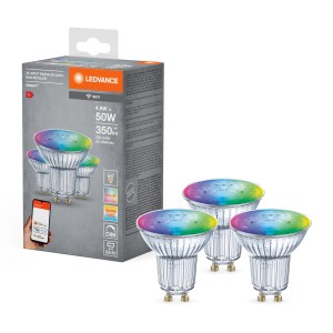 Ledvance Smart+ Riflettore RGBW GU10, confezione da 3. Lampada LED smart con cambio colore e controllo WiFi.