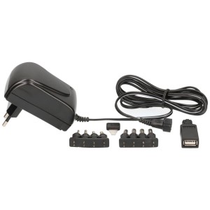 Alimentatore universale 1500mA con adattatori per accessori audio.