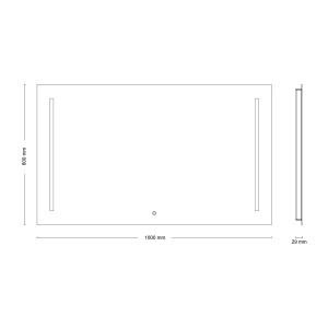 Schizzo dello specchio illuminato a LED a forma di cristallo Sirius IV, 100x60 cm, con dimensioni.