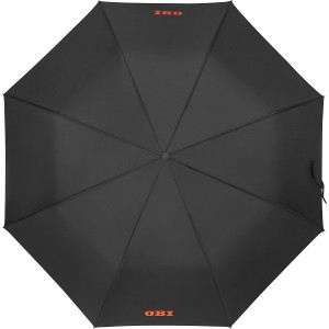 Parapluie OBI noir ouvert (Ø 98 cm) avec logo OBI. Semi-automatique, pour une protection fiable.