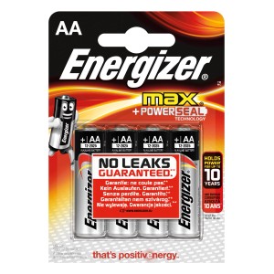 Energizer Max AA Batterie, confezione da 4, alcaline-manganese, 1.5V, per dispositivi quotidiani.