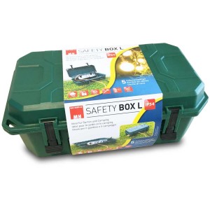 Safety Box L verde IP54 per distribuzione in ambienti umidi, ideale per giardino e campeggio.