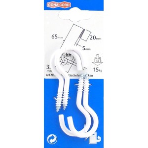 Conacord Wäscheleinenhaken, Stahl, 5,9 mm x 65 mm, weiß. Haken mit Schraubgewinde.