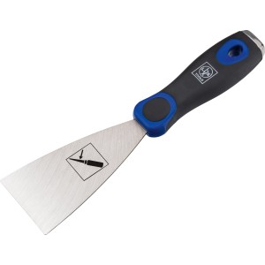 Couteau à enduire LUX, 6 cm, avec lame en acier et manche bleu et noir. Pour enduire et enlever le papier peint.