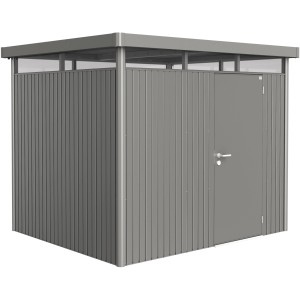 Abri de jardin Biohort HighLine, gris quartz métallisé, 5,6 m² avec porte simple.