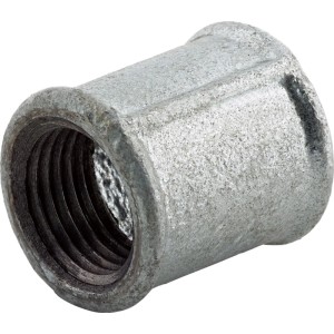 Raccordo in ghisa malleabile 18,6 mm (Rp 1/2) manicotto, zincato, con filettatura interna per tubi.