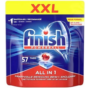 Finish Powerball All-in-1 pastiglie lavastoviglie, 57 pezzi, per piatti brillanti.