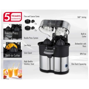Trisa Vita Xpress Duo spremiagrumi in acciaio inox con 2 coni e contenitore succo.