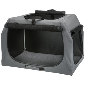 Trasportino per cani Trixie Soft Kennel Easy grigio, taglia S-M, con tappetino e maniglie.