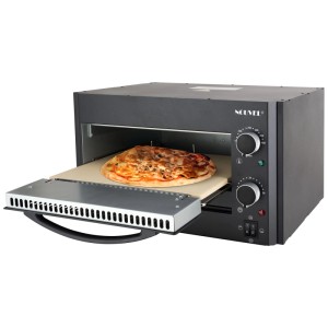 Forno pizza elettrico Nouvel Vesuvio con pizza su pietra, teglia e pala.