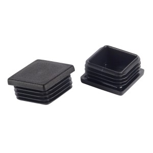 Deux bouchons de tube noirs carrés 40x40mm pour patins de meubles et protection de surface.