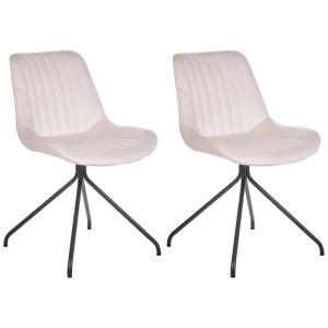 2er Set Beliani Esszimmerstühle Navasota, beige Samtstühle mit schwarzem Metallfuß.