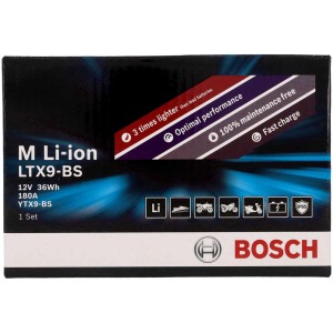 Batterie moto Bosch LI-ION 36 Wh / LTX9-BS dans sa boîte. Batterie lithium-ion pour motos et autres véhicules.