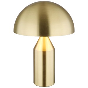 Globo Tischleuchte Atoma, messingfarben, ø 28cm. Design-Tischlampe aus Metall mit halrundem Schirm.