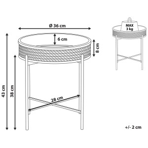 Schizzo: Tavolino Beliani Vienna, color naturale, Ø 36 cm, altezza 43 cm, effetto rattan, dimensioni.
