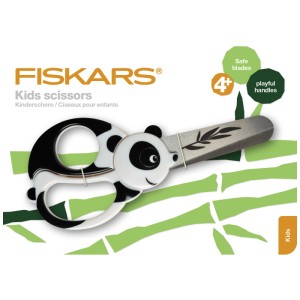 Ciseaux pour enfants Fiskars Panda, 13 cm, avec motif panda et lame de sécurité.