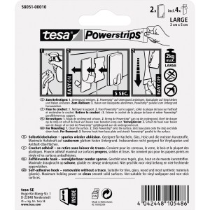 Tesa crochets adhésifs chromés, carrés, 2 pièces avec 4 Powerstrips Large. Supporte jusqu'à 2 kg.