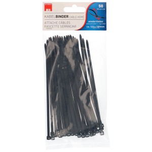 Paquet de colliers de serrage noirs réutilisables, 3,5 x 150 mm, 50 pièces.