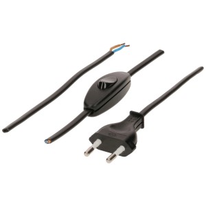 Schwarzes TDLF-Netzkabel, 2 m, mit Schalter und Eurostecker.