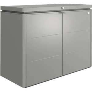 Biohort HighBoard 160 coffre de jardin en gris quartz métallisé, coffre universel avec portes verrouillables.