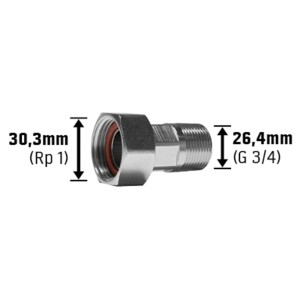 Raccordo per contatore acqua, 30,3 mm (Rp 1) x 26,4 mm (G 3/4), cromato per accessori contatore acqua.