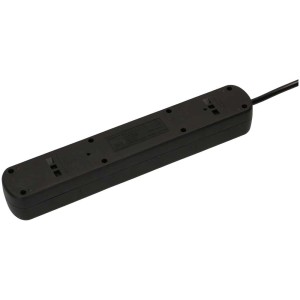 Schwarze Basic Line Steckdosenleiste mit 4 T13 Steckdosen, USB-A und -C Anschluss, 1,5 m Kabel.