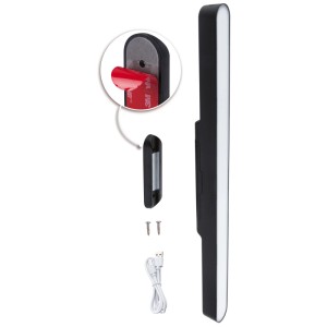Lampe à batterie noire Paulmann Atali avec support magnétique, câble USB et vis.