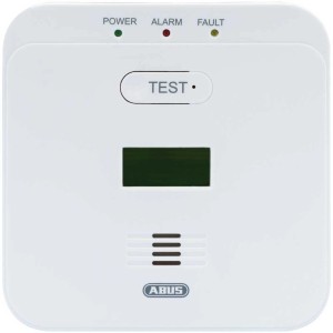 Détecteur de monoxyde de carbone Abus COWM510 blanc avec écran, bouton de test et indicateurs LED.