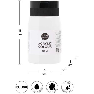 Flasche I Am Creative Acrylfarbe Weiss, 500 ml. Studienqualität, für Innen- und Aussenbereich.