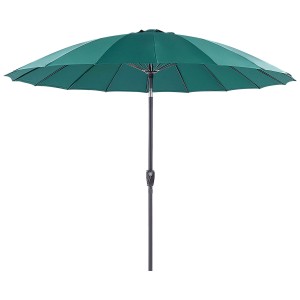 Beliani Sonnenschirm Baia, smaragdgrün, Ø 255 cm. Marktschirm mit Kurbelmechanismus und UV-Schutz.