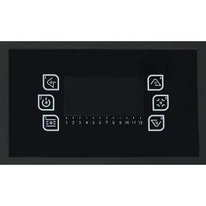 Panneau de commande du poêle à granulés noir Justus Sia 8 kW avec automatisme et écran.