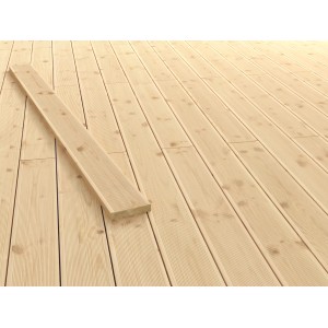Lame de terrasse en douglas (2,8x14,5x200cm) sur terrasse en bois posée. Bois pour l'extérieur.