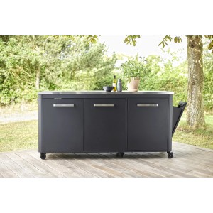 Table de jardin Cozze : Table de cuisine d'extérieur rectangulaire noire en acier inoxydable, 67x210 cm.