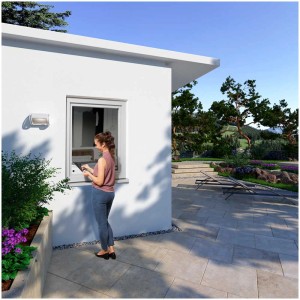 Tissu de protection thermique Windhager sur la fenêtre, réduit la lumière du soleil dans la pièce.