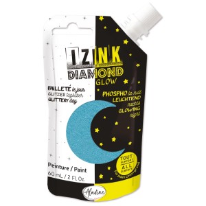 Aladine Diamond Glow Himmelblau, 80ml Quetschflasche für Glitzer- und Leuchteffekte auf Papier, Stoff, Holz.