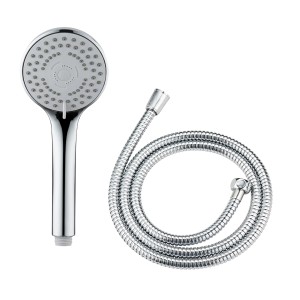 Ensemble de douche Wenko Basic Line, chromé, avec pommeau (Ø 9,5 cm) et flexible de 150 cm.